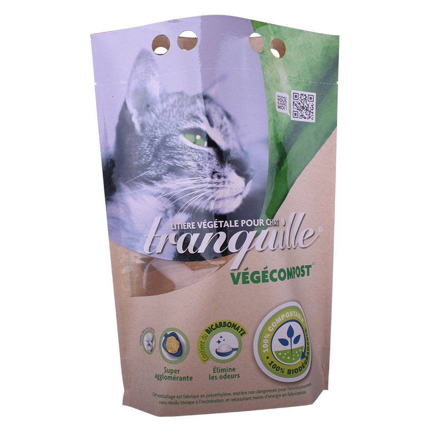 Sacs de nourriture pour chats certifiés compostables et biodégradables avec double trou de suspension en gros au Canada